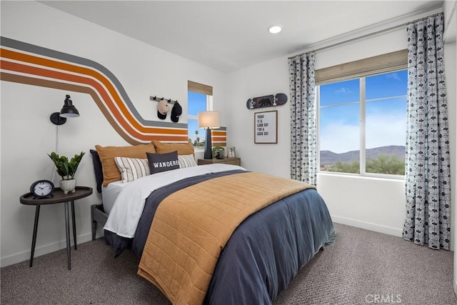 7348 Foster Bridge Blvd, Downey, CA 90240 - bedroom with carpet, multiple windows, a mountain view, and recessed lighting