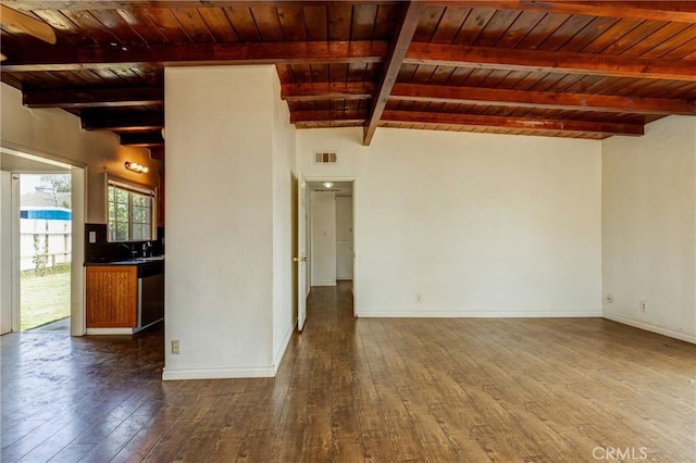 4523 Columbia Ave, Riverside, CA 92501 - unfurnished living room featuring hardwood / wood-style flooring and a wooden ceiling with exposed beams