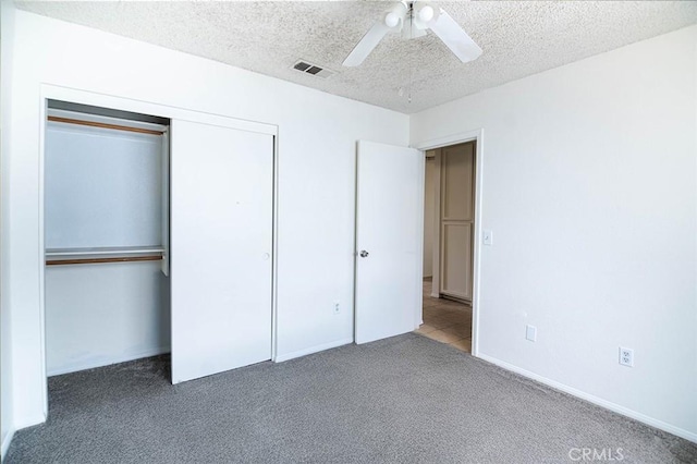 9018 Buckthorn Ave, Hesperia, CA 92345 - unfurnished bedroom with carpet floors, a closet, a textured ceiling, and a ceiling fan