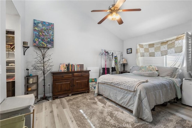 31319 The Old Rd Unit A, Castaic, CA 91384 - bedroom featuring light wood-style flooring, a ceiling fan, and high vaulted ceiling