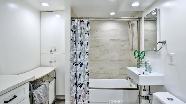 10361 Perdido St, Anaheim, CA 92804 - bathroom featuring shower / bath combination with curtain and recessed lighting