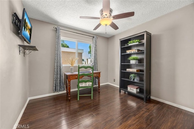 15503 Fernview St, Whittier, CA 90604 - office with a textured ceiling, wood finished floors, and ceiling fan