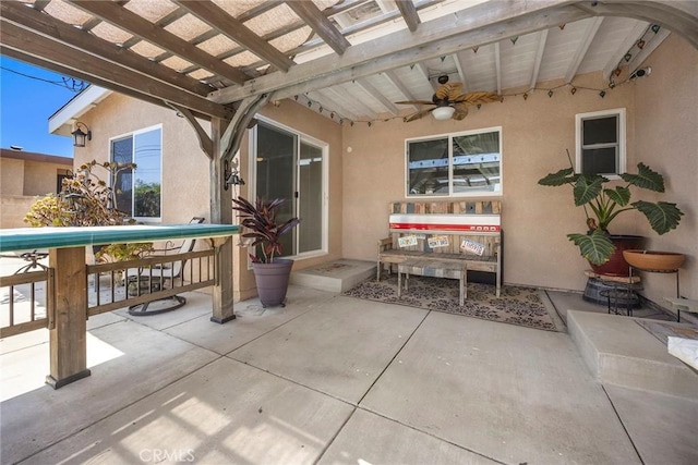 15503 Fernview St, Whittier, CA 90604 - view of patio / terrace with a ceiling fan and a pergola