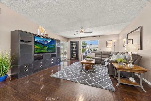 15503 Fernview St, Whittier, CA 90604 - living room featuring ceiling fan, hardwood / wood-style flooring, and a textured ceiling
