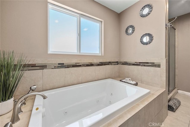 15503 Fernview St, Whittier, CA 90604 - bathroom featuring a whirlpool tub, a shower stall, and tile patterned flooring