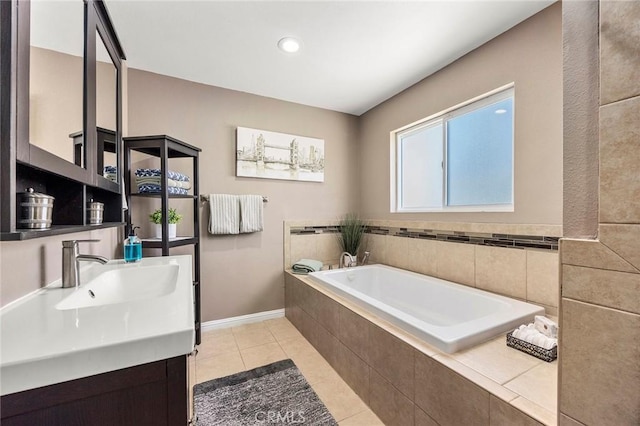 15503 Fernview St, Whittier, CA 90604 - full bath with a bath, vanity, tile patterned floors, and recessed lighting