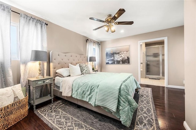 15503 Fernview St, Whittier, CA 90604 - bedroom with wood finished floors, ensuite bath, a ceiling fan, and recessed lighting