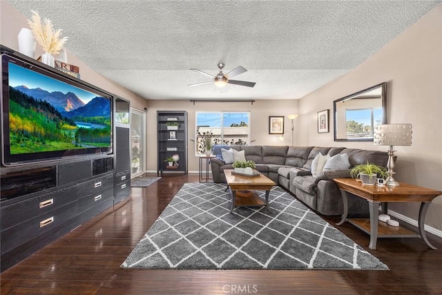 15503 Fernview St, Whittier, CA 90604 - living area featuring a ceiling fan, hardwood / wood-style floors, and a textured ceiling