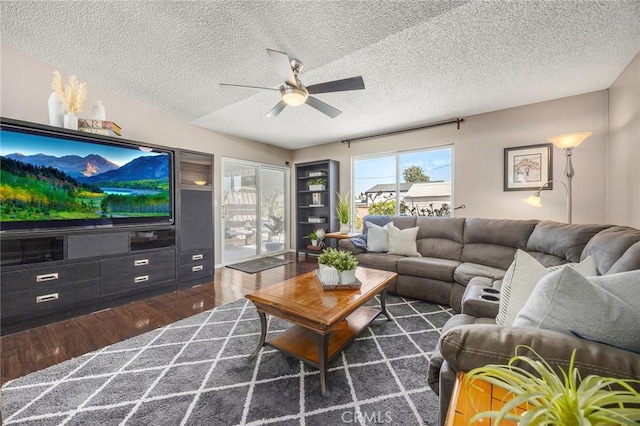 15503 Fernview St, Whittier, CA 90604 - living area with ceiling fan, wood finished floors, and a textured ceiling