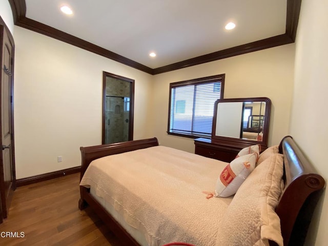 4526 Katherine Ave, Sherman Oaks, CA 91423 - bedroom featuring crown molding, wood finished floors, and recessed lighting
