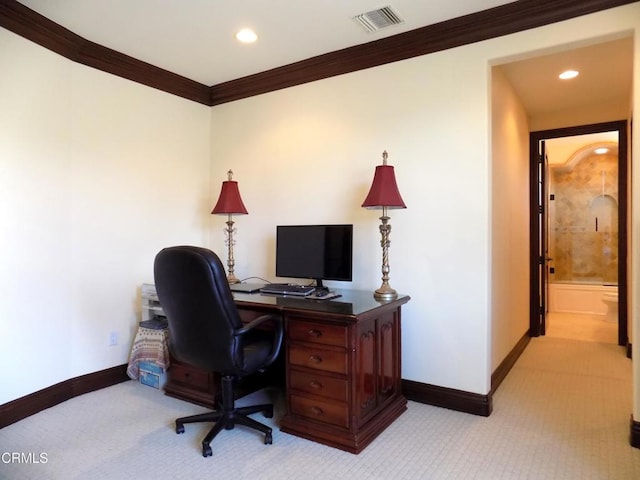 4526 Katherine Ave, Sherman Oaks, CA 91423 - office featuring light carpet, crown molding, and recessed lighting