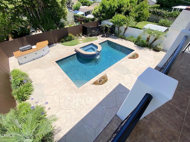 4526 Katherine Ave, Sherman Oaks, CA 91423 - view of pool with a fenced backyard, area for grilling, a patio, and a pool with connected hot tub