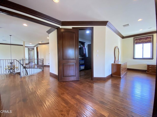 4526 Katherine Ave, Sherman Oaks, CA 91423 - unfurnished room with crown molding, dark wood-style floors, and recessed lighting