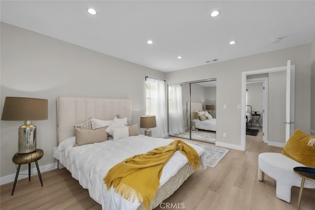 6820 Jellico Ave, Van Nuys, CA 91406 - bedroom featuring light wood-style floors, a closet, and recessed lighting