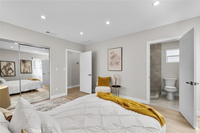 6820 Jellico Ave, Van Nuys, CA 91406 - bedroom with recessed lighting, light wood-type flooring, a closet, and ensuite bath