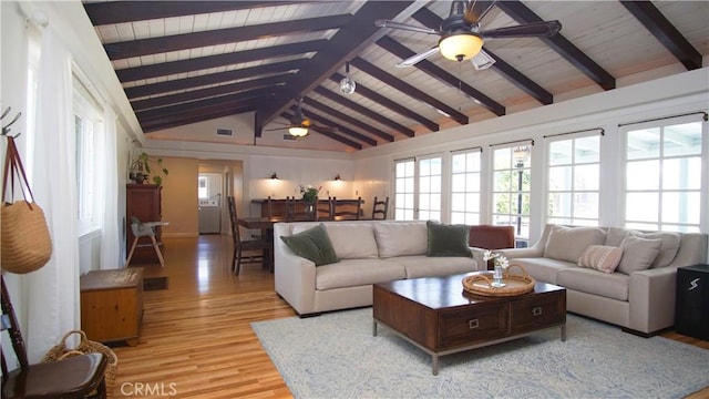 412 N Mallagh St, Nipomo, CA 93444 - living area featuring ceiling fan, light wood finished floors, and wood ceiling