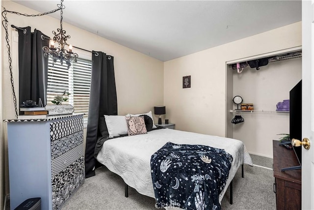 3038 Kaylyn St, Lancaster, CA 93535 - bedroom featuring carpet, a closet, and a chandelier