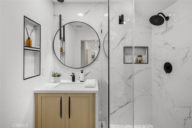 25302 Posada Ln, Mission Viejo, CA 92691 - bathroom featuring vanity and a marble finish shower