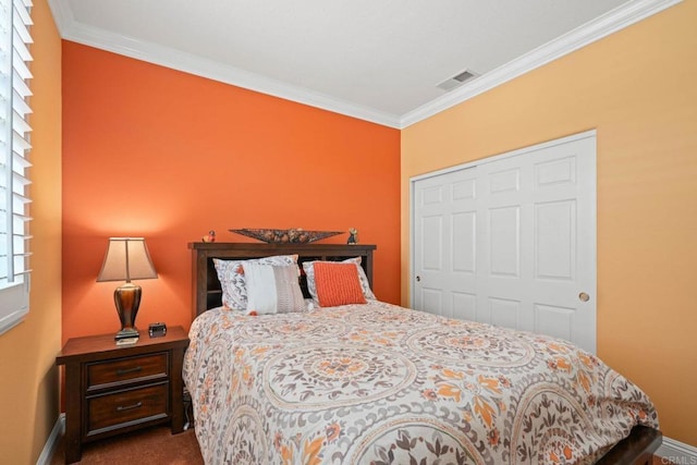 5191 Cobalt Way, Oceanside, CA 92057 - bedroom with ornamental molding, a closet, and carpet flooring