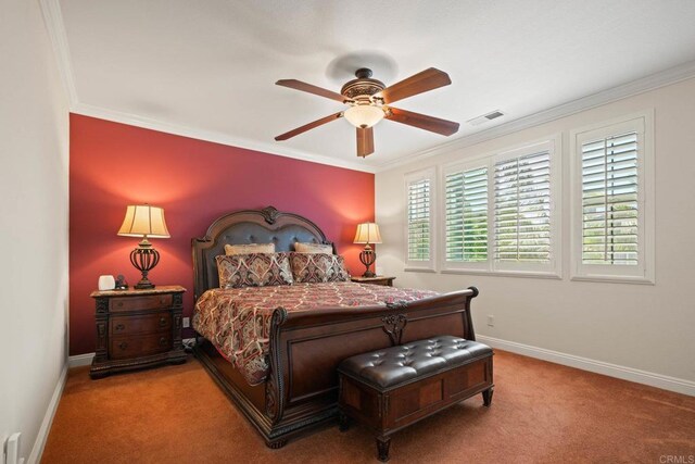 5191 Cobalt Way, Oceanside, CA 92057 - bedroom featuring carpet flooring, ornamental molding, and a ceiling fan