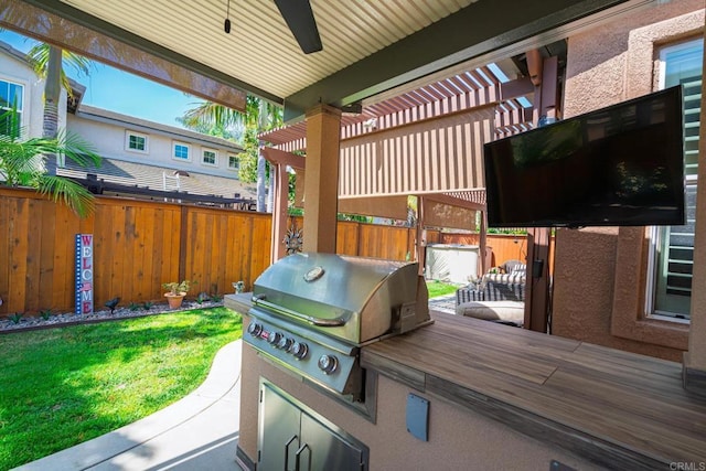 5191 Cobalt Way, Oceanside, CA 92057 - view of patio / terrace featuring ceiling fan and an outdoor kitchen
