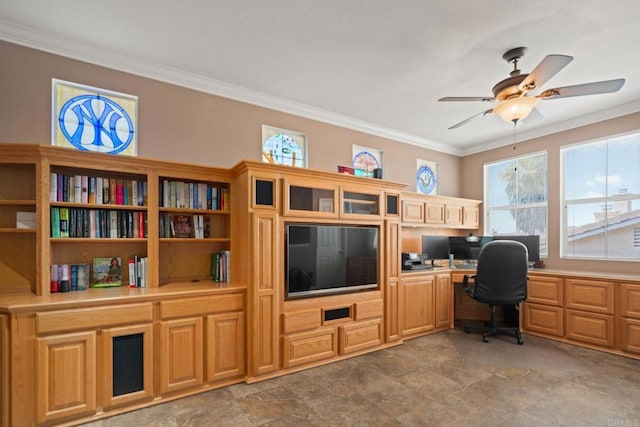 5191 Cobalt Way, Oceanside, CA 92057 - office area with ornamental molding and a ceiling fan