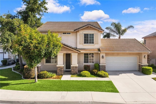 15216 Masline St, Baldwin Park, CA 91706 - view of front of house with stone siding, stucco siding, and a garage