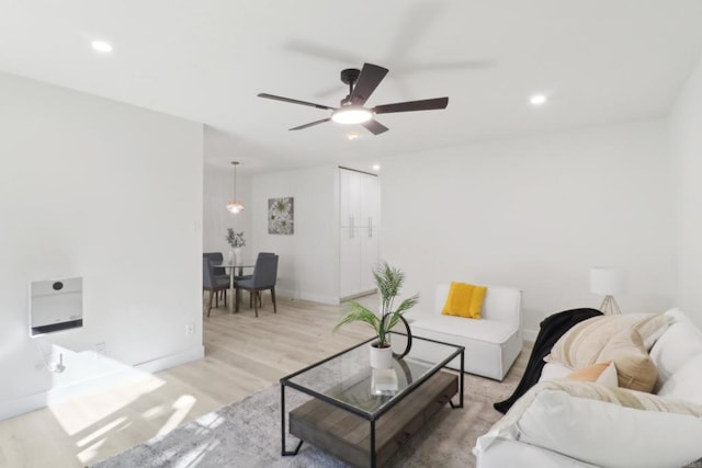 3535 Monroe Ave Unit 5, San Diego, CA 92116 - living area featuring ceiling fan, light wood-style floors, and recessed lighting