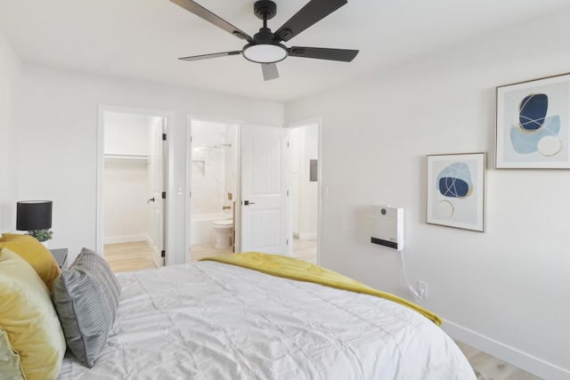 3535 Monroe Ave Unit 5, San Diego, CA 92116 - bedroom with wood finished floors, connected bathroom, and a ceiling fan