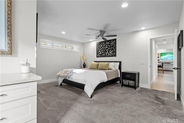 25891 Pinewood Ln, Laguna Hills, CA 92653 - bedroom featuring light carpet, recessed lighting, and a ceiling fan