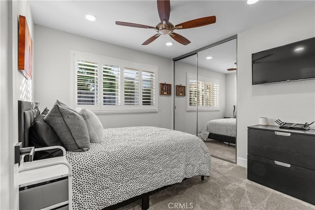 25891 Pinewood Ln, Laguna Hills, CA 92653 - carpeted bedroom with recessed lighting, a closet, and ceiling fan