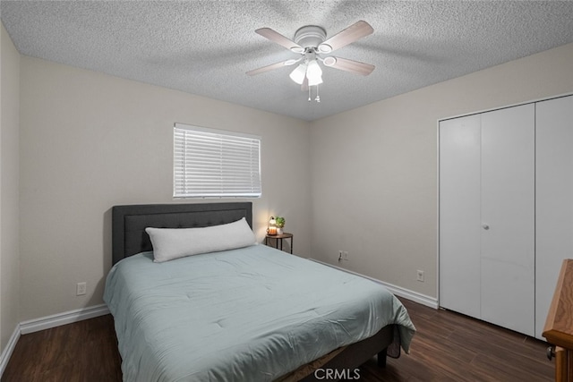 44112 Precise St, Lancaster, CA 93536 - bedroom featuring wood finished floors, a closet, a textured ceiling, and ceiling fan