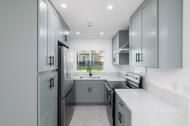 4540 Maple Ave Unit 153, La Mesa, CA 91941 - kitchen featuring stainless steel appliances, recessed lighting, light tile patterned flooring, light countertops, and gray cabinets