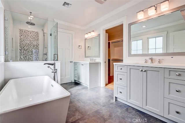 1100 Cypress Ave, Hermosa Beach, CA 90254 - full bathroom featuring a stall shower, two vanities, and a freestanding bath