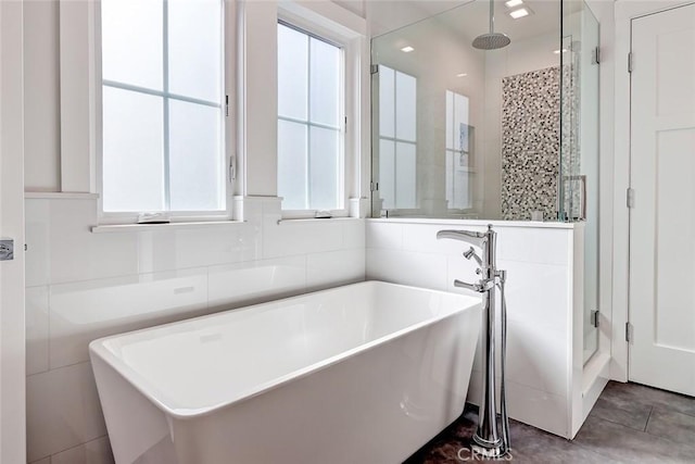 1100 Cypress Ave, Hermosa Beach, CA 90254 - full bath with a stall shower, a soaking tub, and tile patterned floors