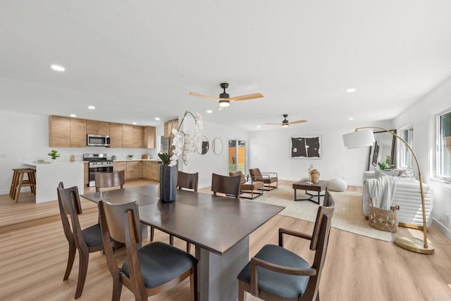 508 Village View Pl, Fallbrook, CA 92028 - dining space featuring light wood finished floors, recessed lighting, and a ceiling fan
