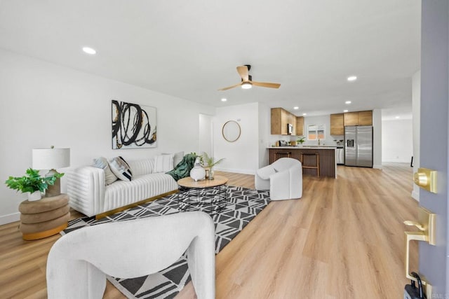 508 Village View Pl, Fallbrook, CA 92028 - living room featuring recessed lighting, ceiling fan, and light wood finished floors