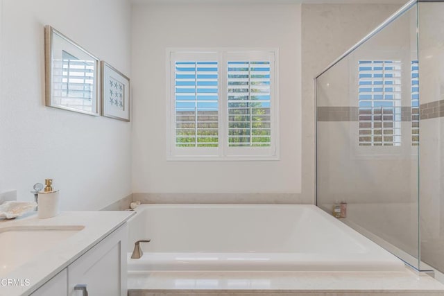566 Purple Sage Ln, Simi Valley, CA 93065 - full bathroom featuring a bath, vanity, and a shower