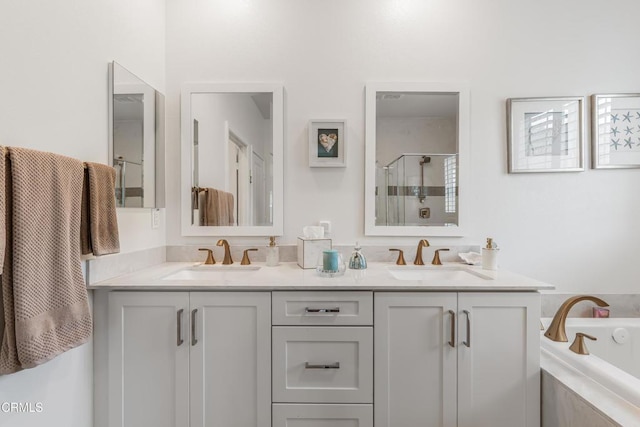 566 Purple Sage Ln, Simi Valley, CA 93065 - full bath with double vanity, a stall shower, and a bath