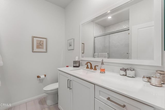 566 Purple Sage Ln, Simi Valley, CA 93065 - bathroom featuring vanity, a shower with shower door, and tile patterned flooring