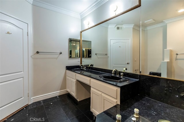7218 Hillside Ave Unit 202, Los Angeles, CA 90046 - bathroom with double vanity, crown molding, and tile patterned flooring