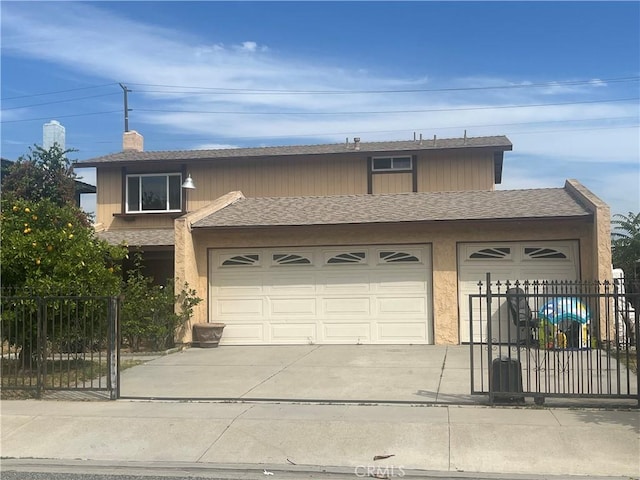 3654 Stichman Ave, Baldwin Park, CA 91706 - view of front of property with a garage, driveway, a shingled roof, and a chimney