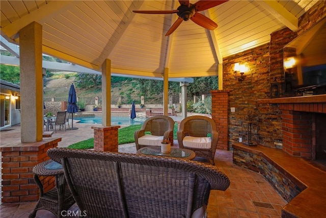 2082 Kaia Ln, Sierra Madre, CA 91024 - view of patio / terrace featuring ceiling fan, outdoor dining area, and an outdoor pool