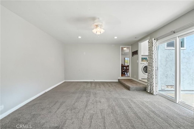 2275 Ximeno Ave, Long Beach, CA 90815 - unfurnished living room with washer / dryer, carpet floors, ceiling fan, and recessed lighting