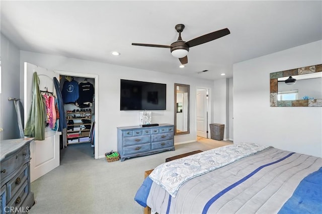 2275 Ximeno Ave, Long Beach, CA 90815 - bedroom featuring a spacious closet, recessed lighting, a ceiling fan, carpet floors, and a closet