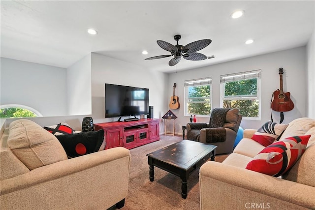 2275 Ximeno Ave, Long Beach, CA 90815 - carpeted living area featuring recessed lighting and ceiling fan