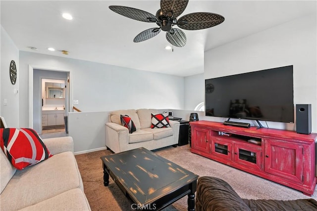 2275 Ximeno Ave, Long Beach, CA 90815 - carpeted living room featuring a ceiling fan and recessed lighting