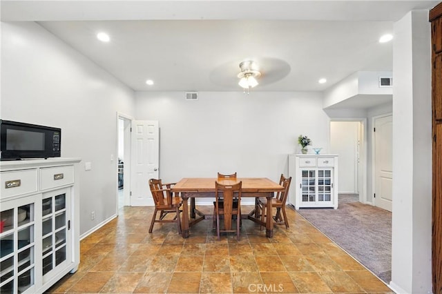 2275 Ximeno Ave, Long Beach, CA 90815 - dining room with recessed lighting, a ceiling fan, and light stone finish floors