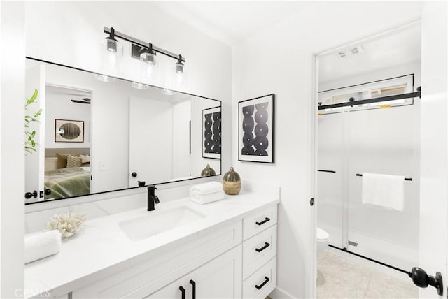 7293 Macy Ct, Riverside, CA 92503 - bathroom featuring vanity, a shower stall, ensuite bath, and tile patterned floors