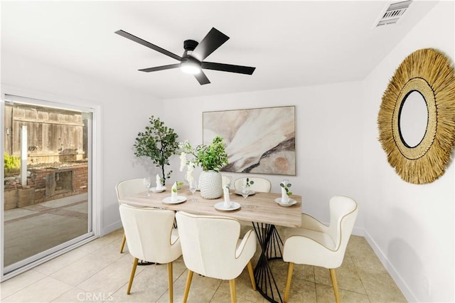 7293 Macy Ct, Riverside, CA 92503 - tiled dining space featuring ceiling fan and baseboards